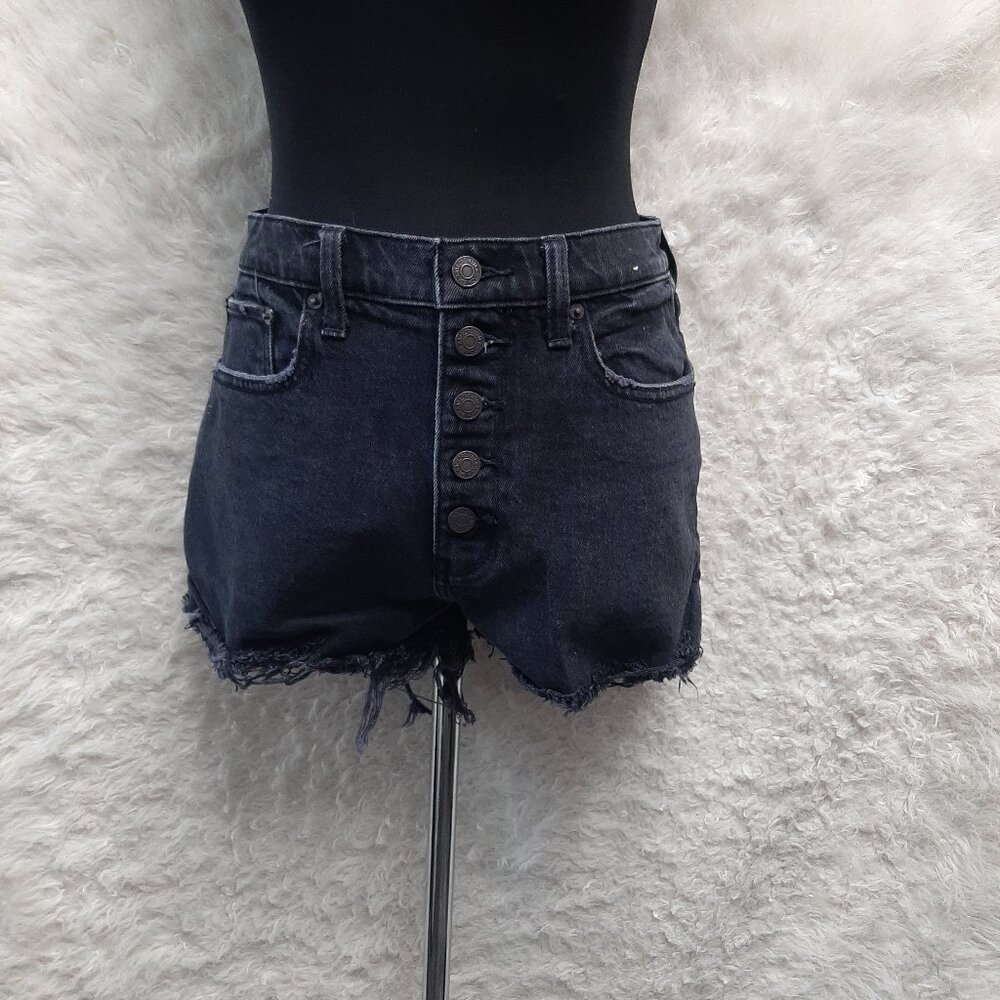Abercombie & Fitch Black Woman's High Rise Button Fly Distress Denim Shorts 27/4